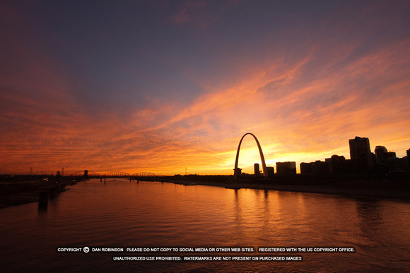 Vivid sunset over the St. Louis riverfront